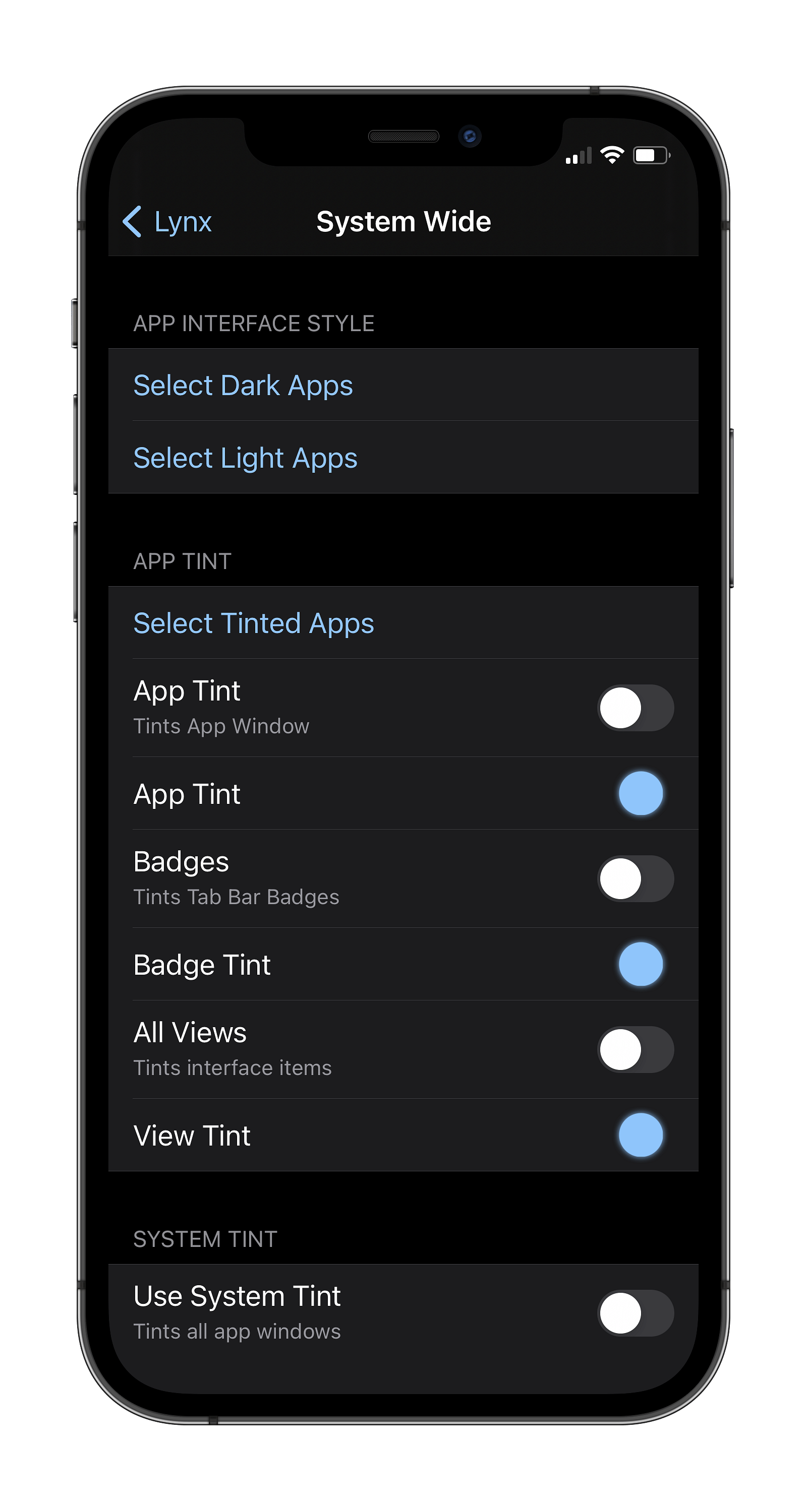 Lynx Tweak Screenshot