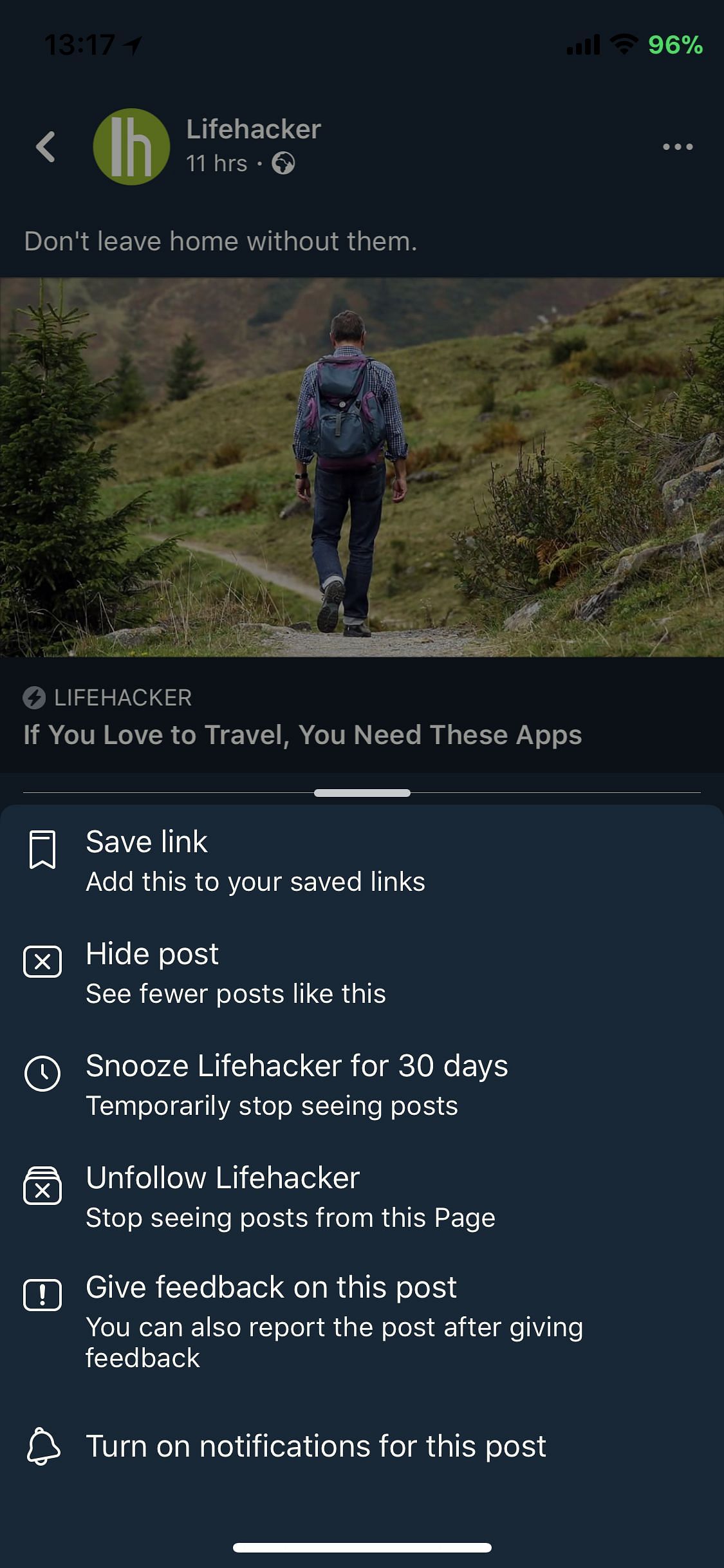 FacebookDarkMode Tweak Screenshot