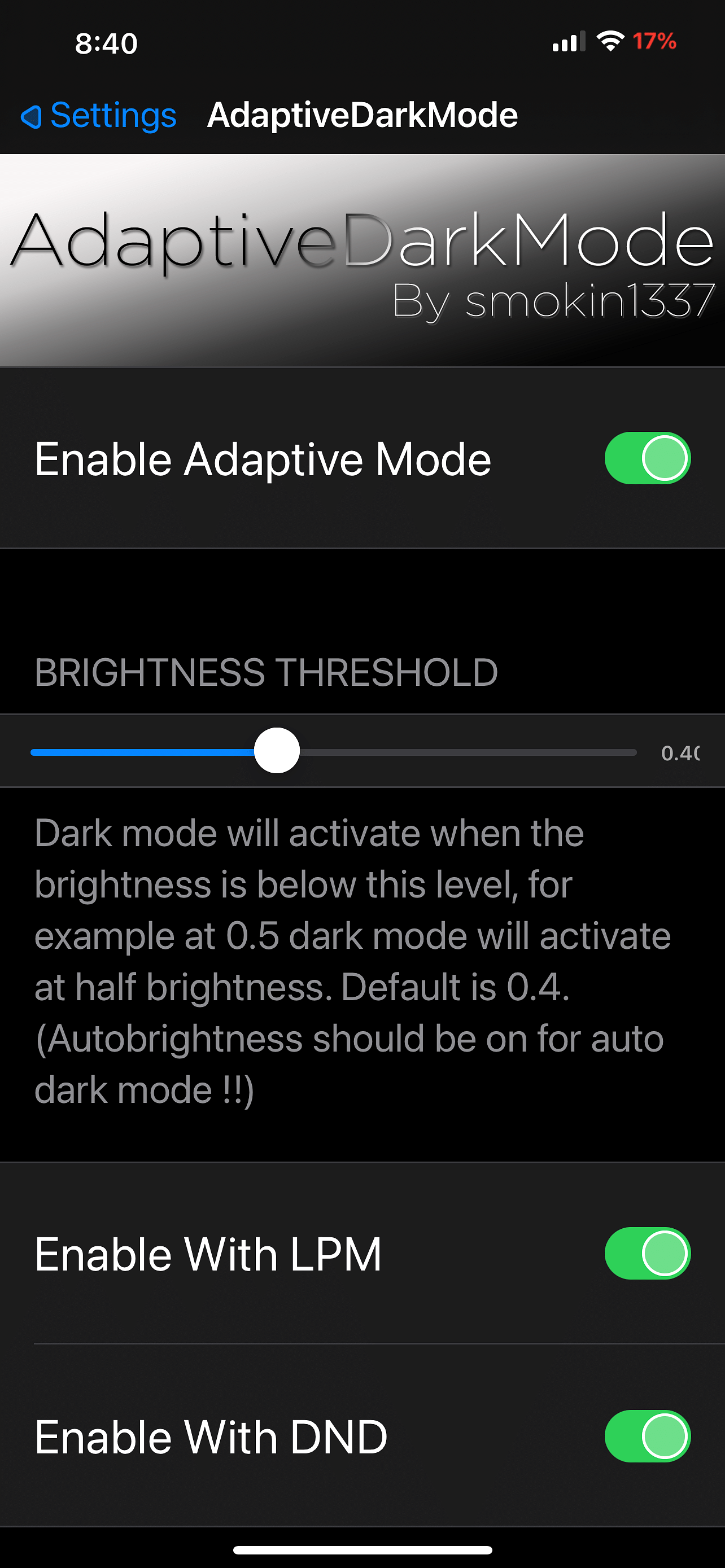 AdaptiveDarkMode Tweak Screenshot