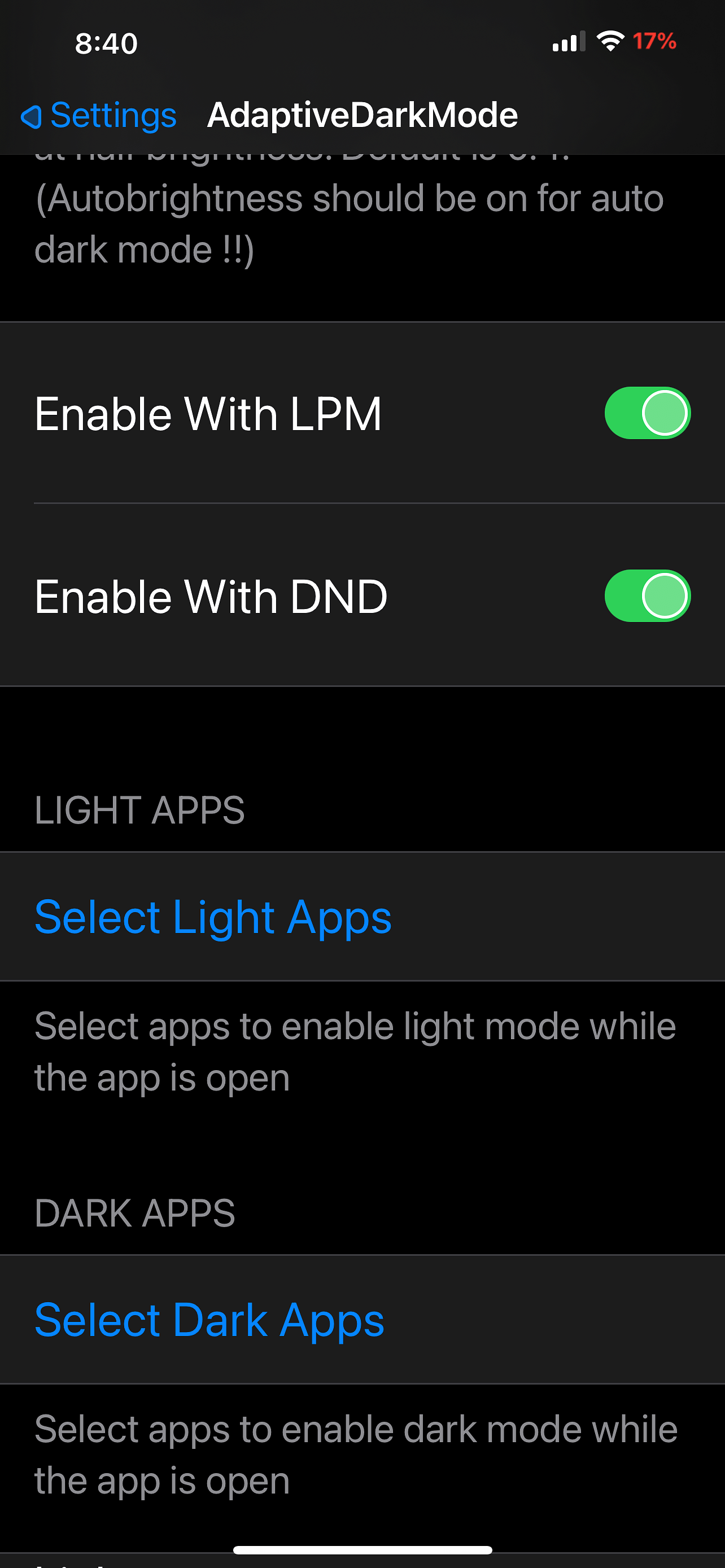 AdaptiveDarkMode Tweak Screenshot