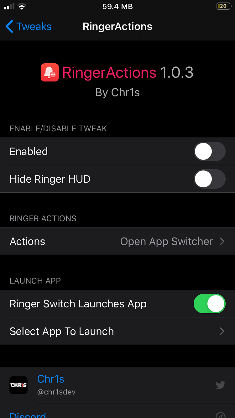 RingerActions Tweak Screenshot