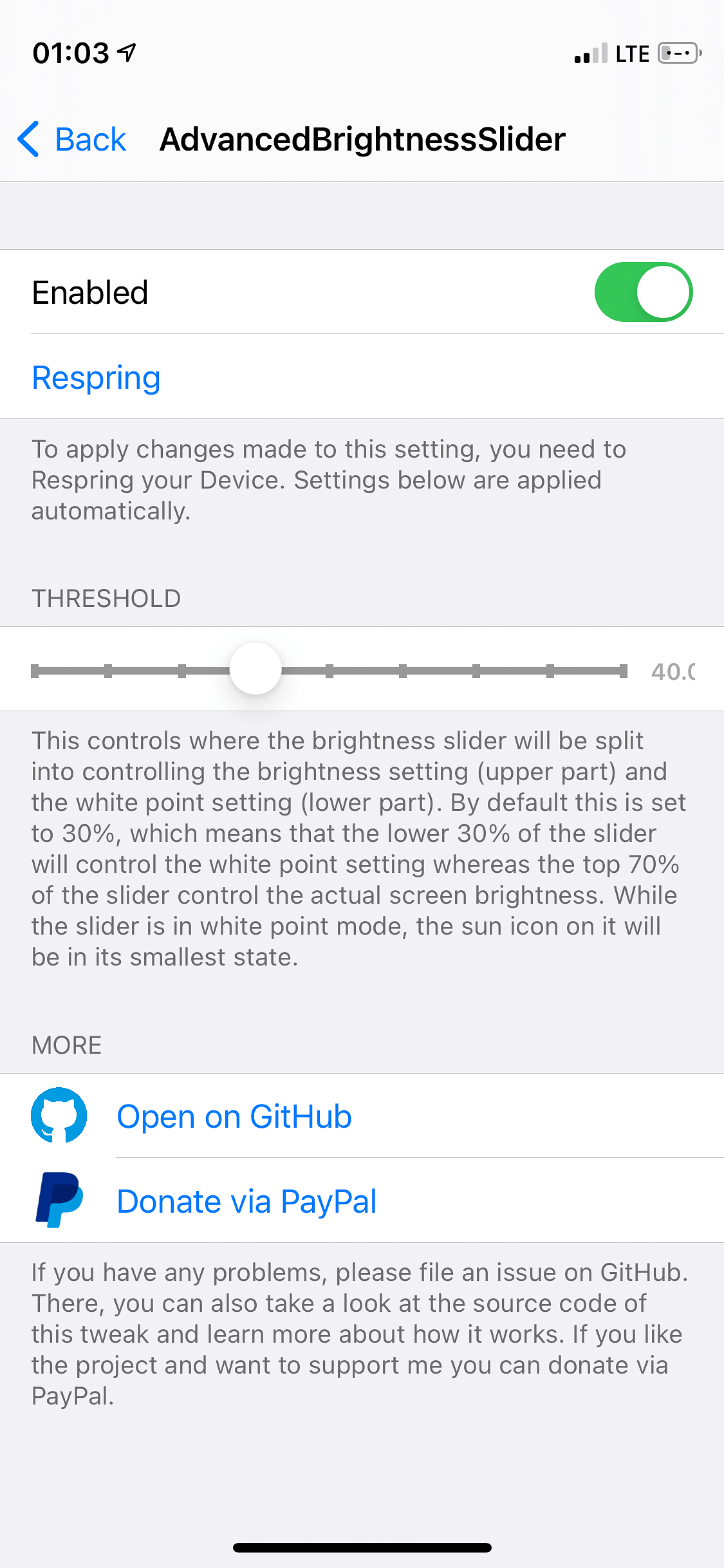 AdvancedBrightnessSlider Tweak Screenshot