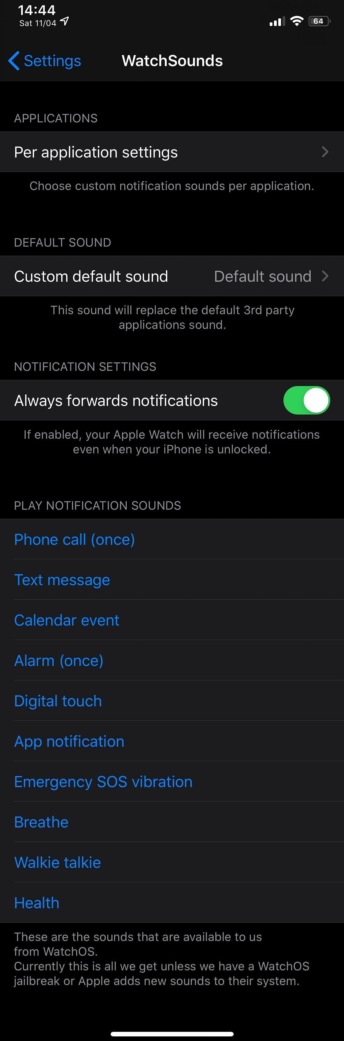 WatchSounds Tweak Screenshot