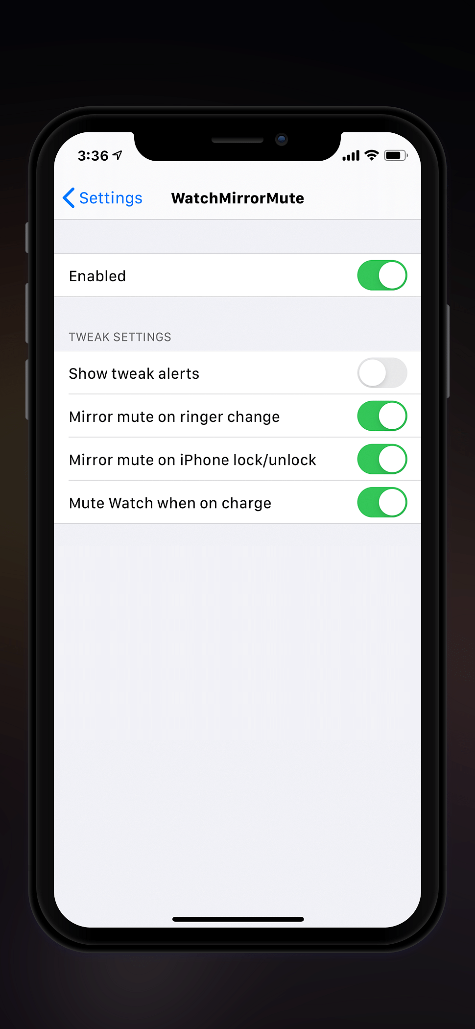 WatchMuteMirror Tweak Screenshot