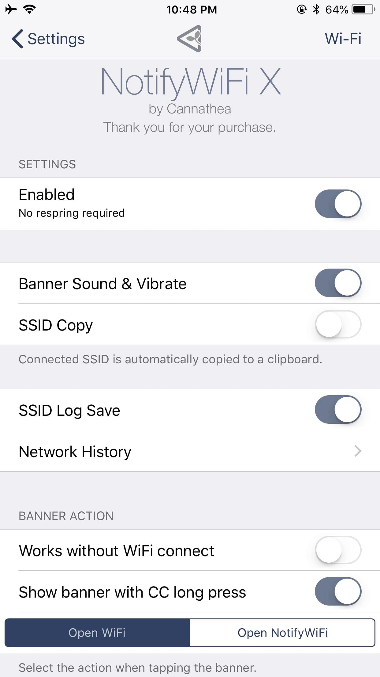 NotifyWiFi X Tweak Screenshot
