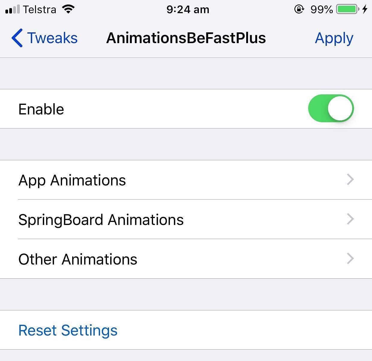 AnimationsBeFastPlus Tweak Screenshot