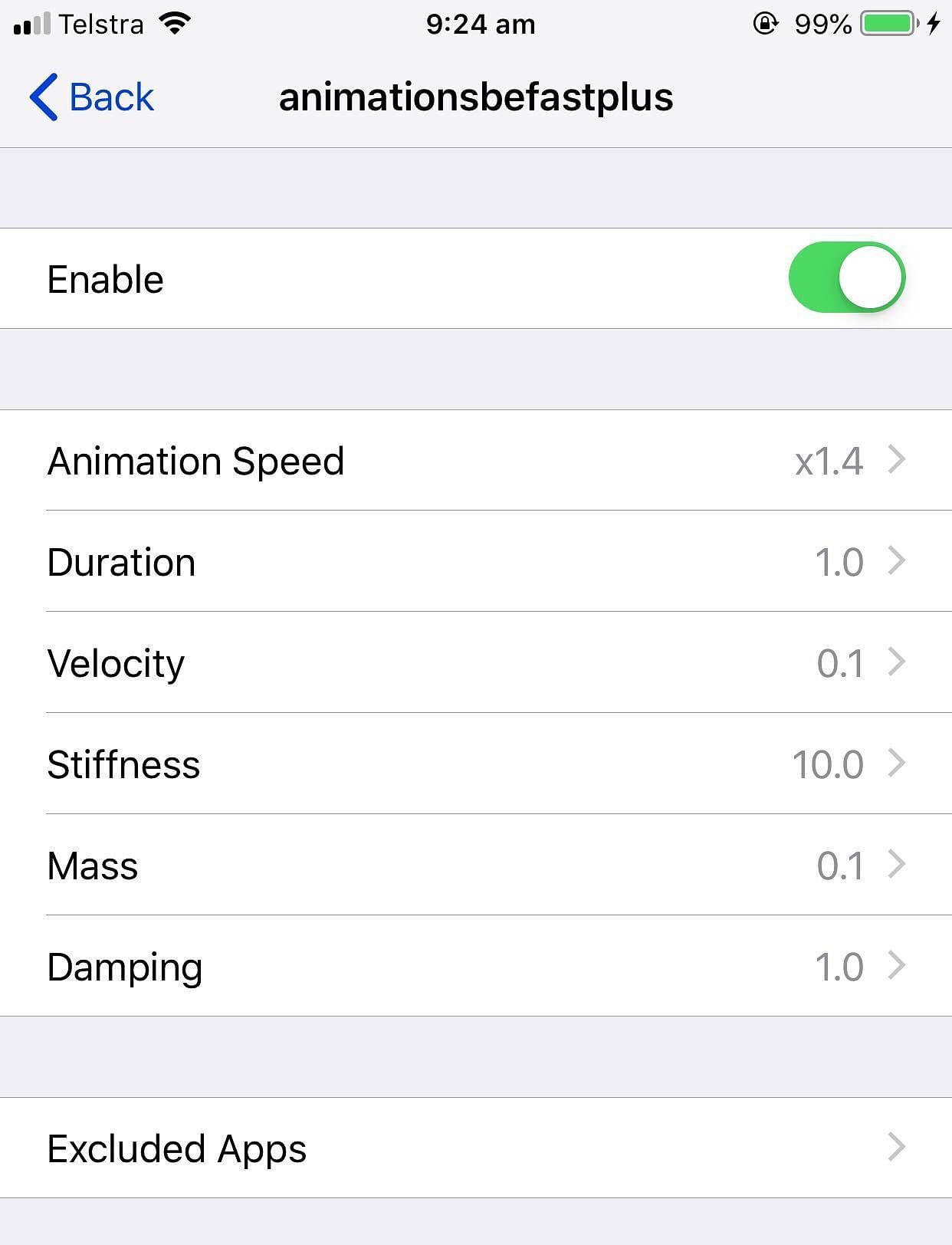 AnimationsBeFastPlus Tweak Screenshot