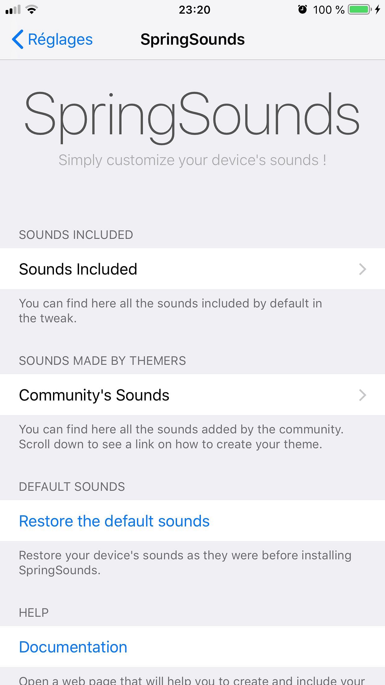 SpringSounds Tweak Screenshot