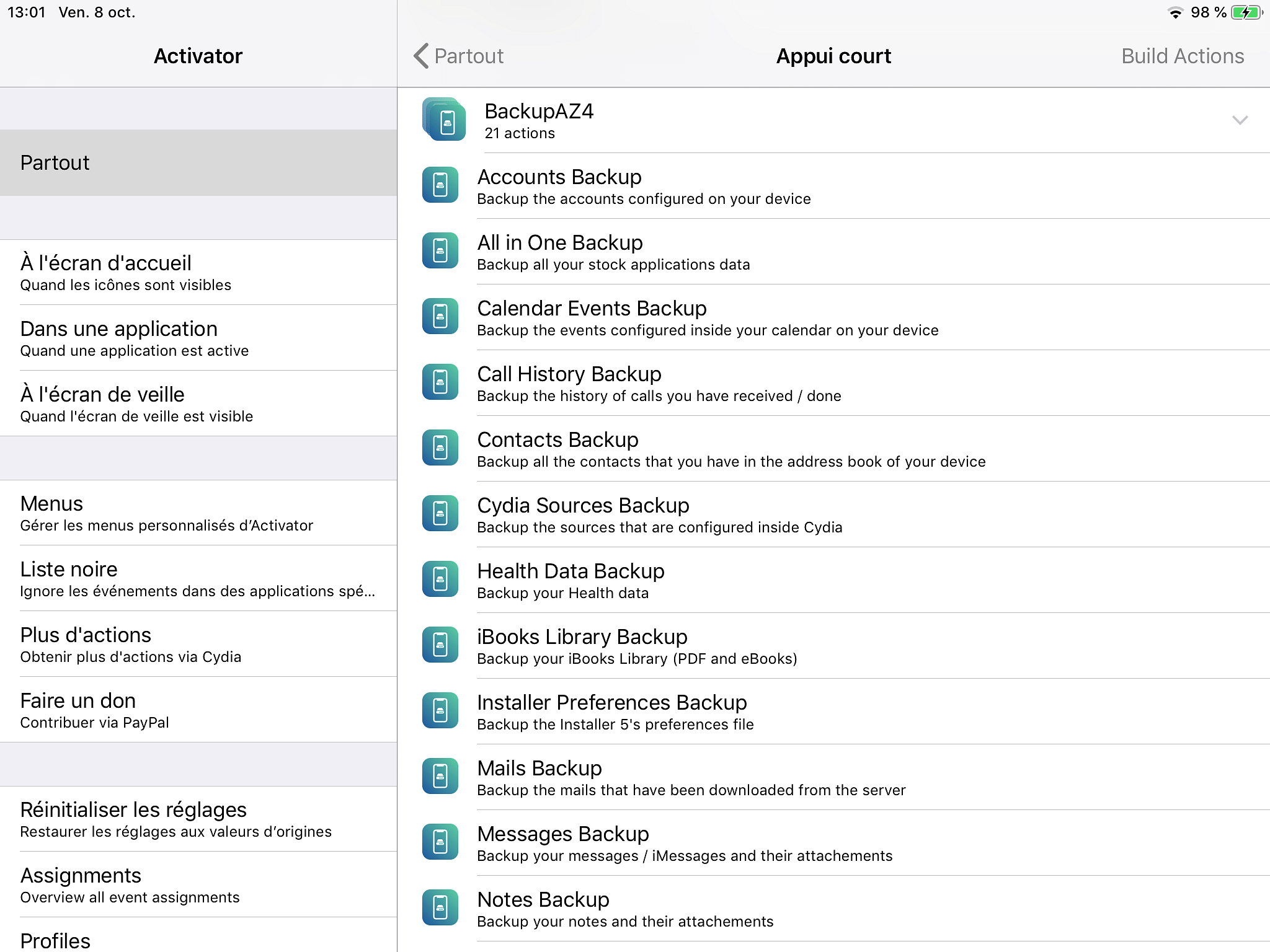 BackupAZ 4 - Activator Tweak Screenshot