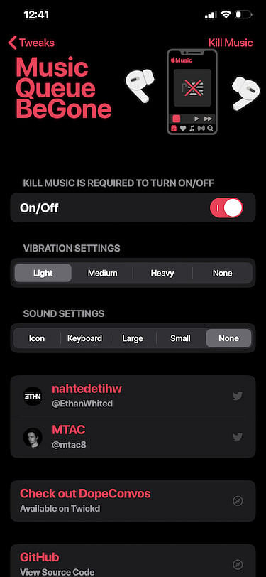 MusicQueueBeGone Tweak Screenshot