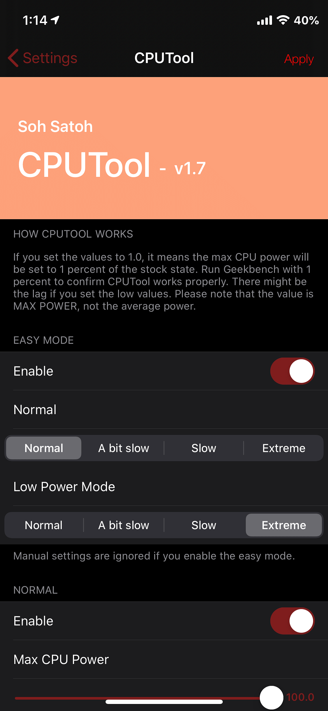 CPUTool Tweak Screenshot
