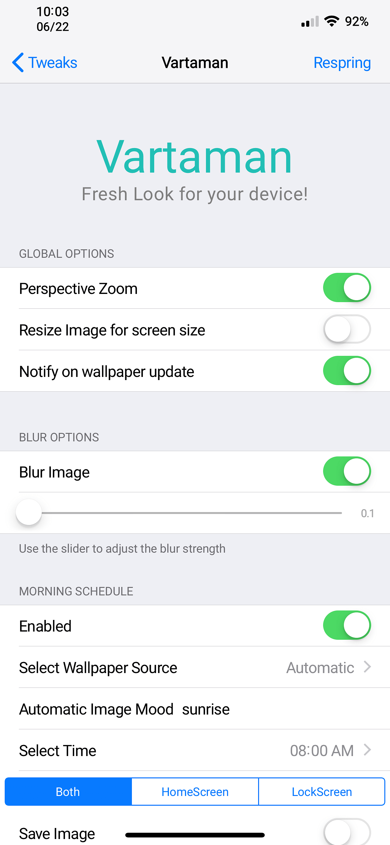 Vartaman Tweak Screenshot