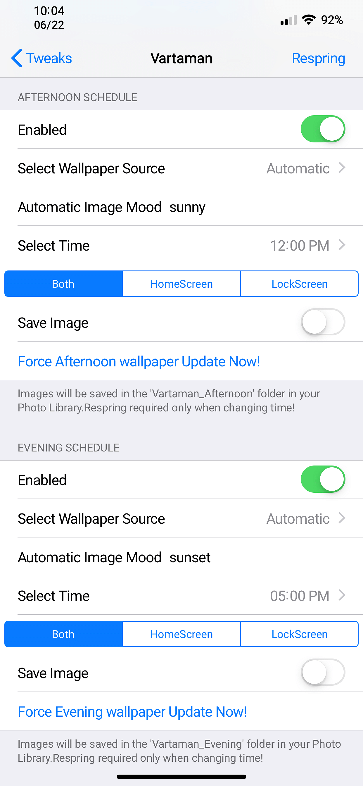 Vartaman Tweak Screenshot