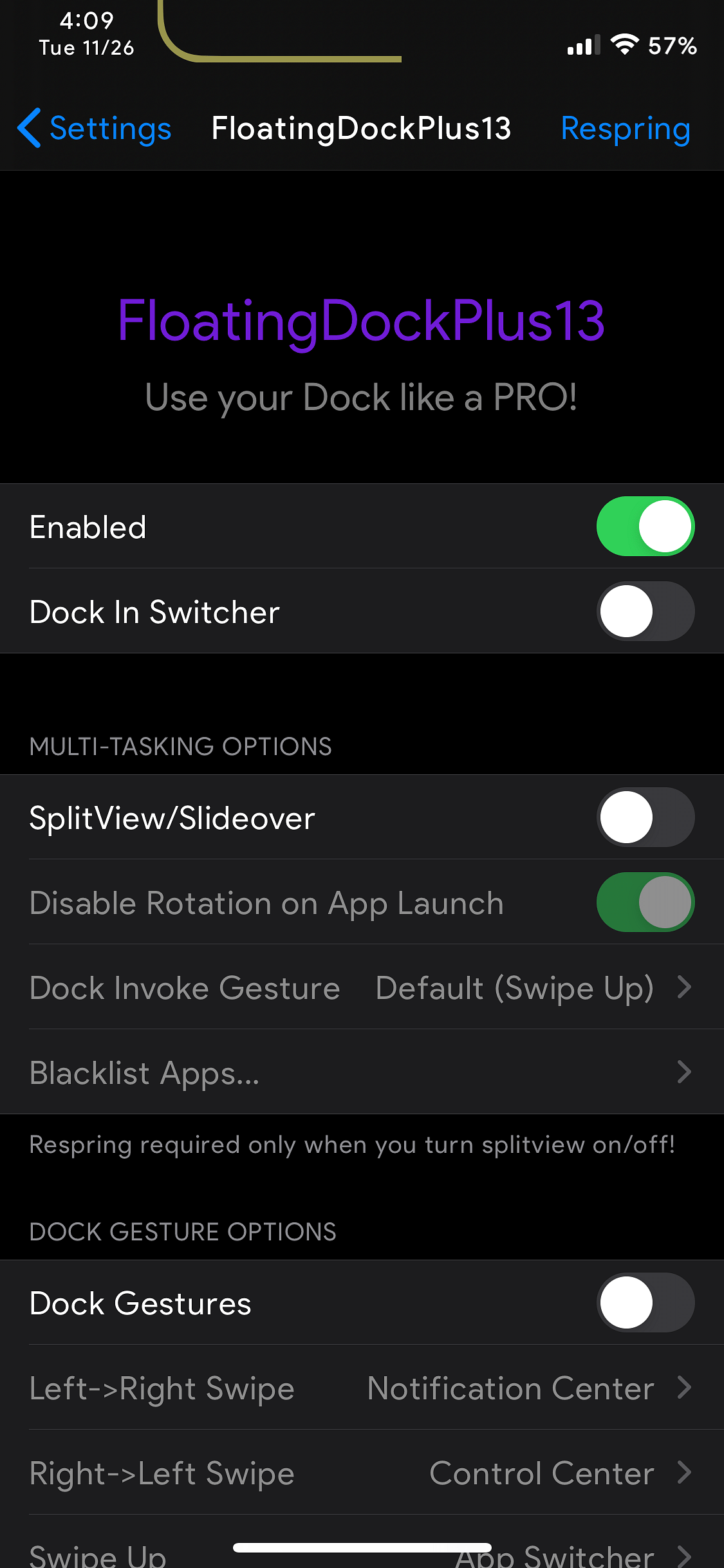 FloatingDockPlus 13/14 Tweak Screenshot