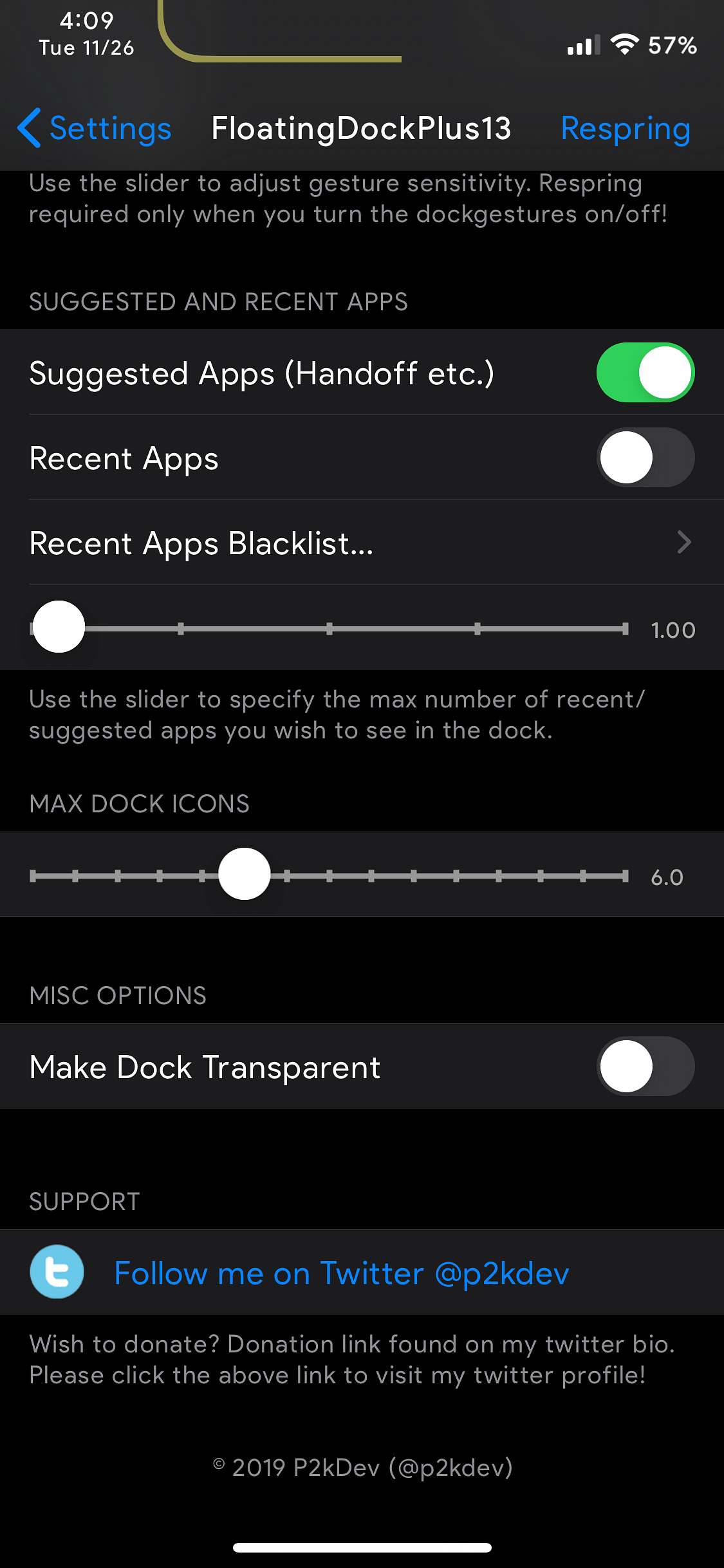 FloatingDockPlus 13/14 Tweak Screenshot