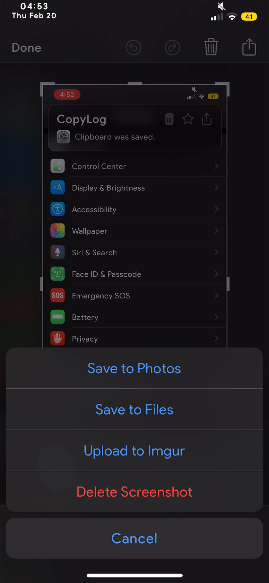 ScreenshotActions Tweak Screenshot