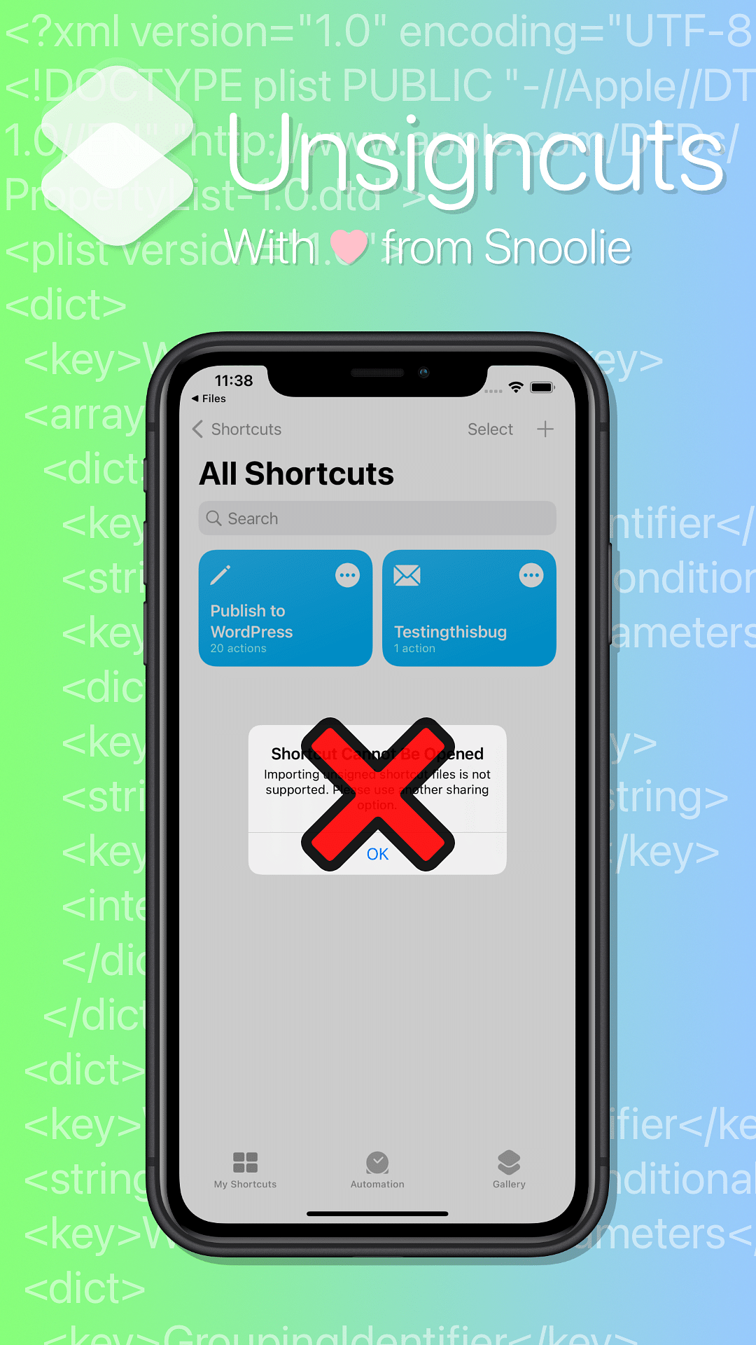 Unsigncuts Tweak Screenshot