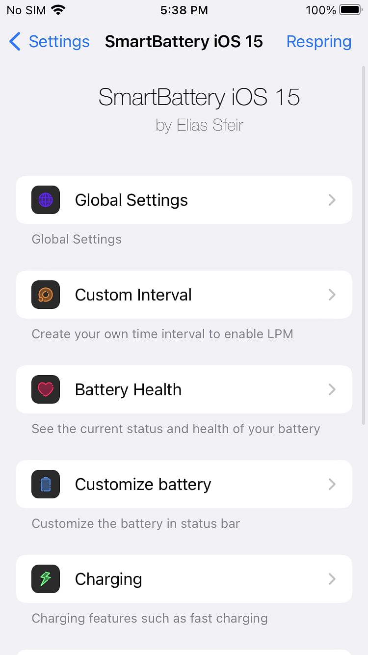 SmartBattery iOS 15 - 16 Tweak Screenshot
