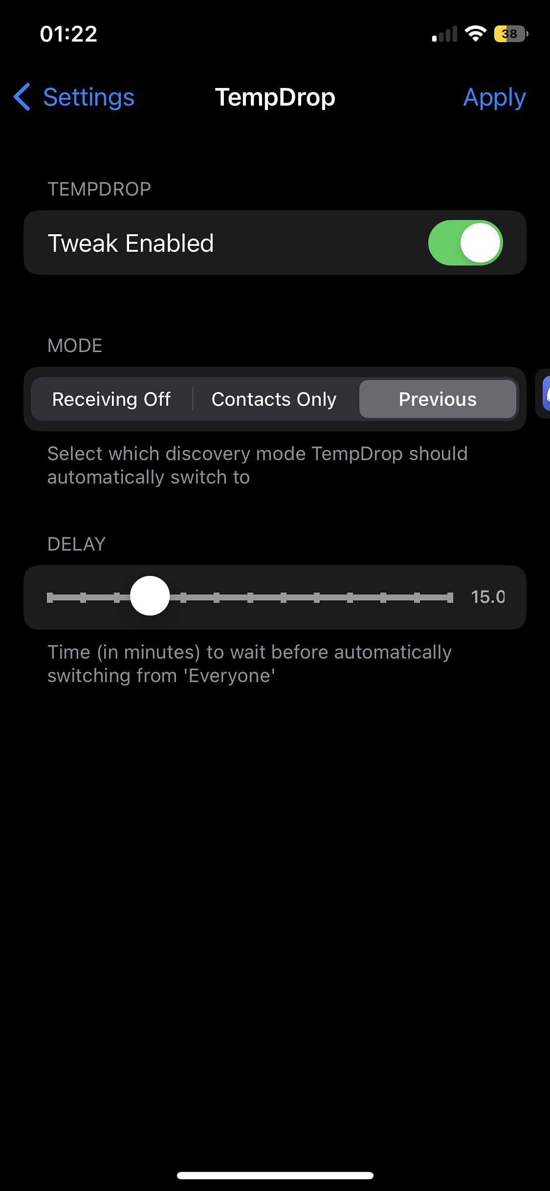 TempDrop Tweak Screenshot