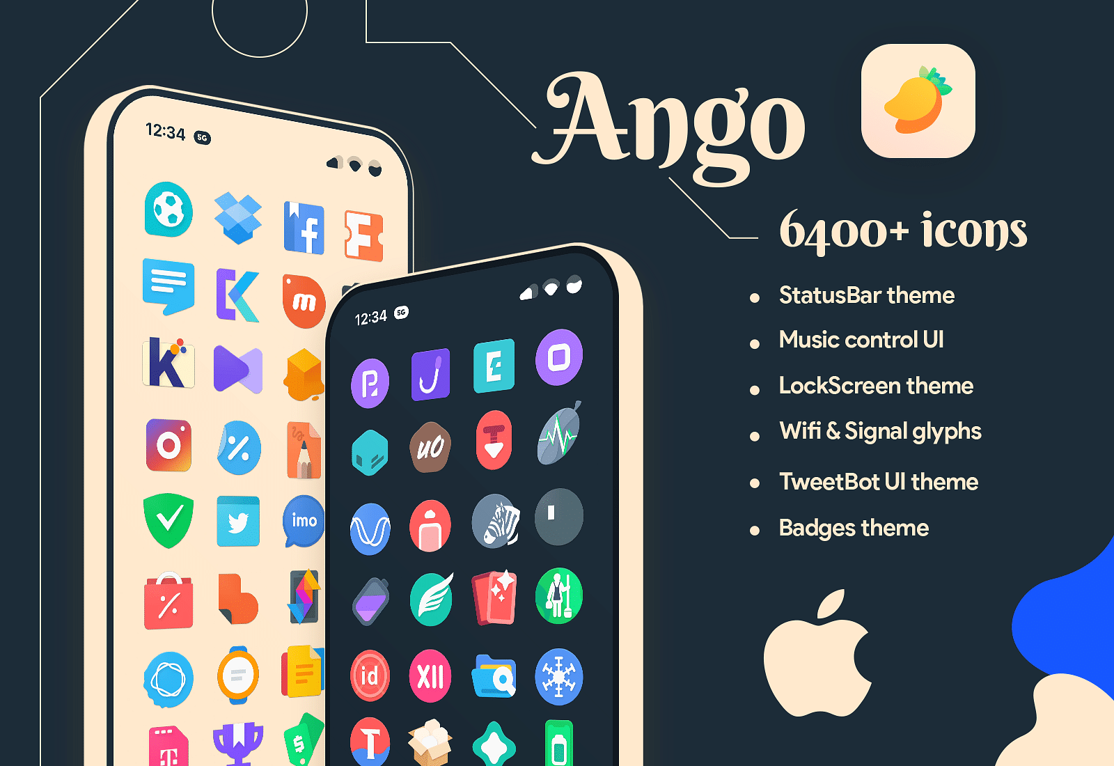 Ango Full Theme, Icons, Settings, UI, Status Bar icons, Music Control 