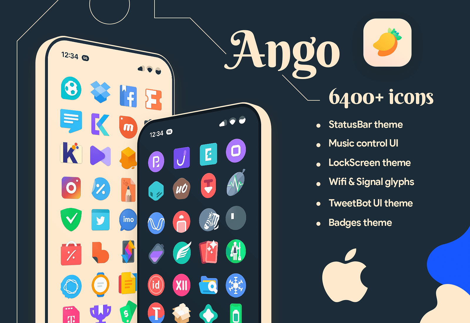 Ango Full Theme, Icons, Settings, UI, Status Bar icons, Music Control Tweak Screenshot
