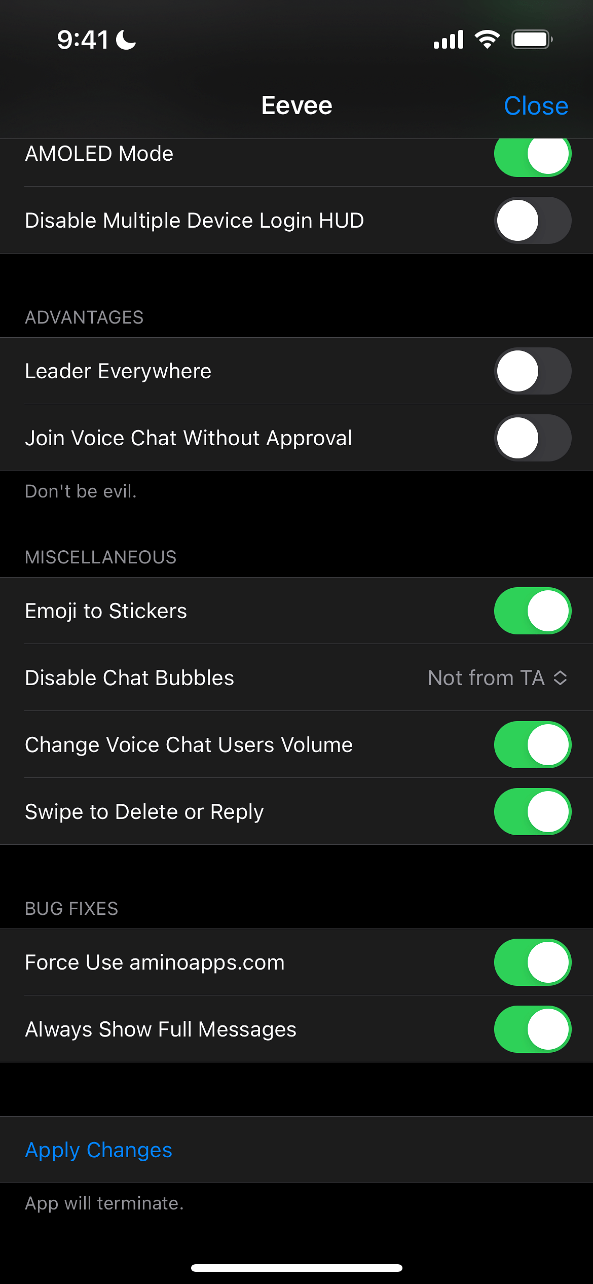 Eevee Amino Tweak Tweak Screenshot