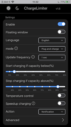 ChargeLimiter Tweak Screenshot