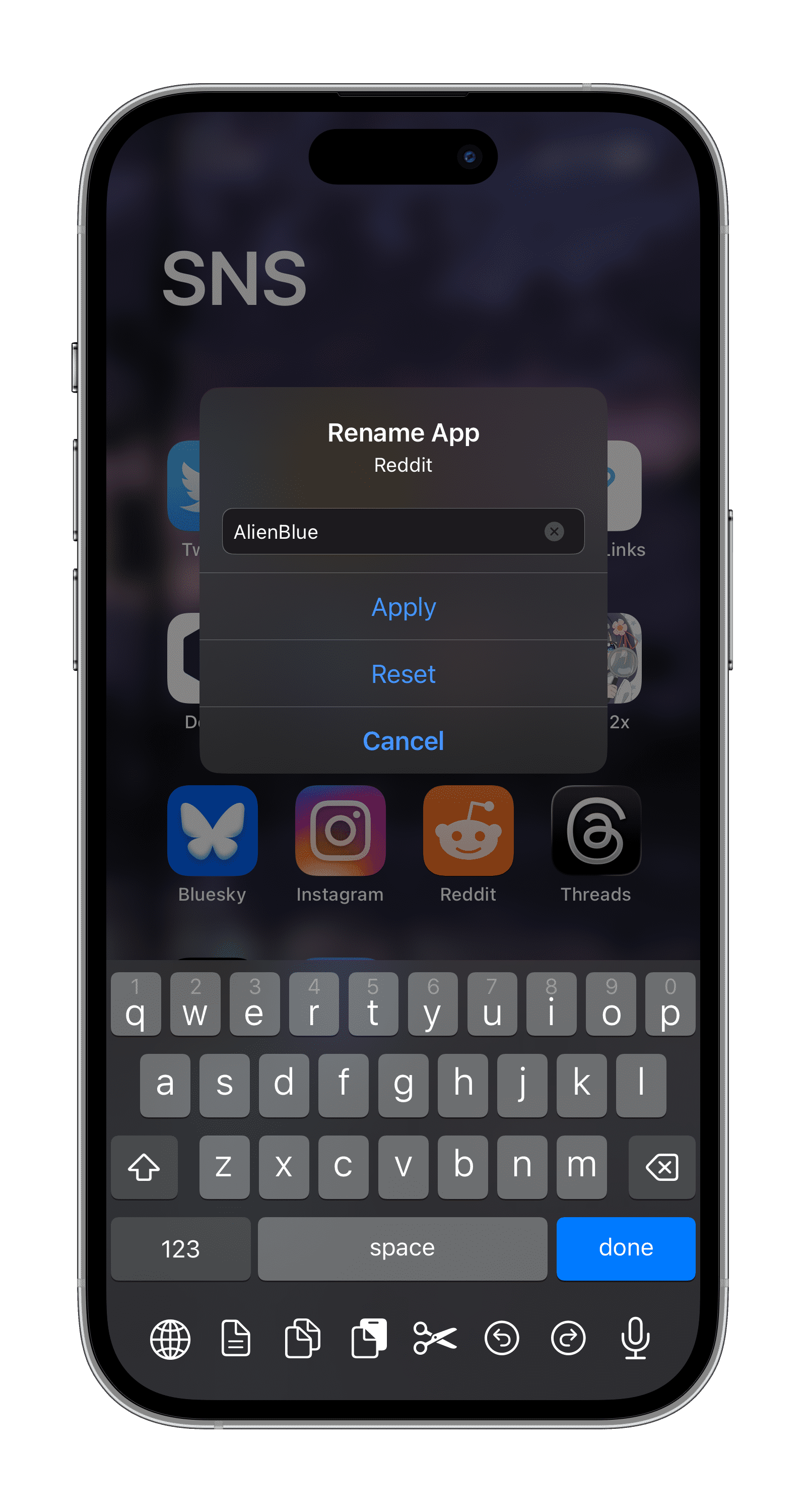 IconTweak2 options in an official package screenshot
