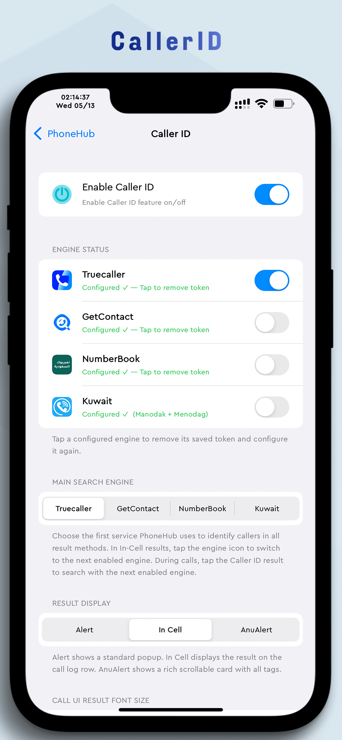 Phonehub caller identification interface in the official package screenshot